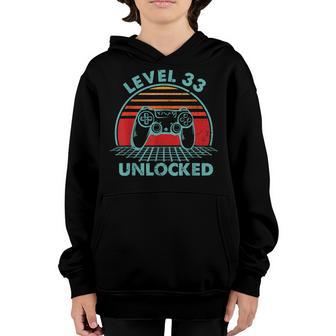 Born In 1990 Level 33 Unlocked Video Gamer 33Rd Birthday Youth Hoodie - Thegiftio UK