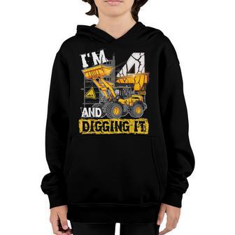 Boy 4 Year Old 4Th Birthday Construction Im 4 And Digging It Youth Hoodie - Thegiftio UK