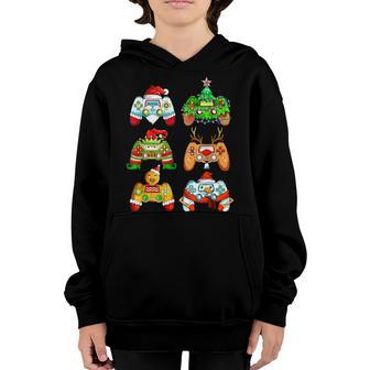 Boys Christmas Santa Elf Gaming Controllers Gamer Xmas V6 Youth Hoodie - Thegiftio UK