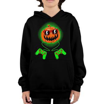 Boys Halloween Jack O Lantern Gamer Kids Men Halloween V11 Youth Hoodie - Thegiftio UK