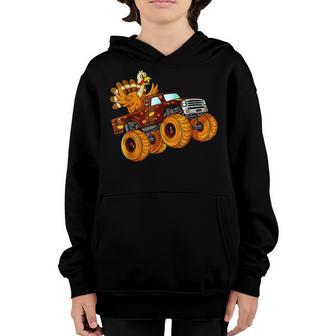 Boys Kids Thanksgiving Turkey Riding Monster Truck Youth Hoodie - Thegiftio UK