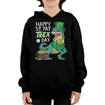 Boys St Patricks Day Kids Dinosaur Happy Pat Trex Men T Rex Youth Hoodie | Mazezy