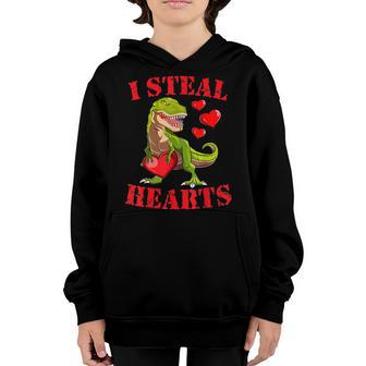 Boys Valentines Day Kids Dinosaur T Rex Lover I Steal Hearts V2 Youth Hoodie - Thegiftio UK