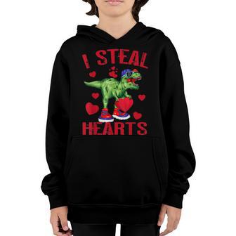 Boys Valentines Day Kids Dinosaur T Rex Lover I Steal Hearts Youth Hoodie - Thegiftio UK