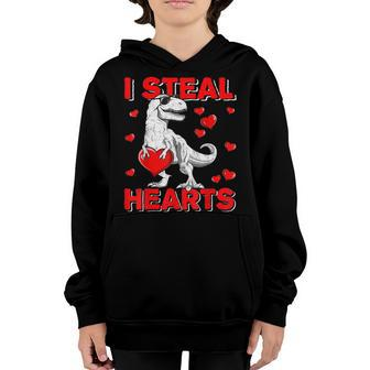 Boys Valentines Day Kids Dinosaur T Rex Lover I Steal Hearts Youth Hoodie - Seseable