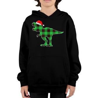 Buffalo Plaid Green Dinosaur T Rex Funny Christmas Boys Kids Youth Hoodie - Thegiftio UK