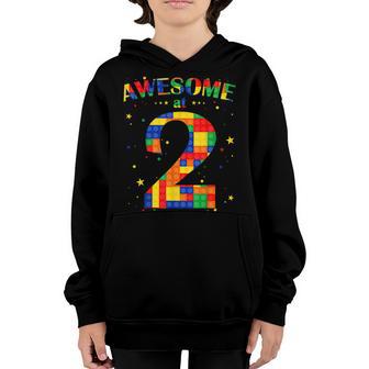 Building Blocks Bricks Awesome At 2 Years Old Birthday Boy Youth Hoodie - Thegiftio UK