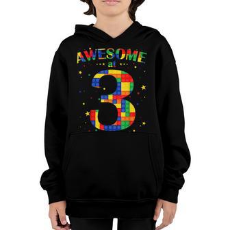 Building Blocks Bricks Awesome At 3 Years Old Birthday Boy Youth Hoodie - Thegiftio UK