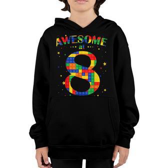 Building Blocks Bricks Awesome At 8 Years Old Birthday Boy V3 Youth Hoodie - Thegiftio UK