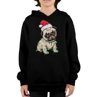 Bulldog Christmas Tree Lights Santa Hat Xmas Gifts Boys Kids Youth Hoodie - Thegiftio UK