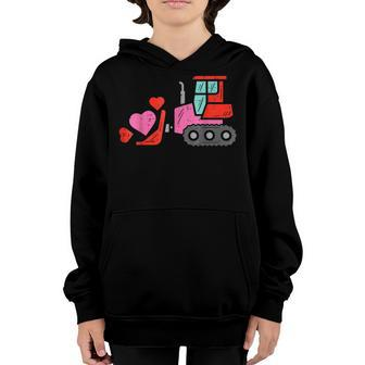 Bulldozer Heart Kids Toddler Valentines Day Boys Valentine Youth Hoodie - Seseable