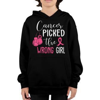Cancer Picked The Wrong Girl Breast Cancer Awareness V3 Youth Hoodie - Thegiftio UK