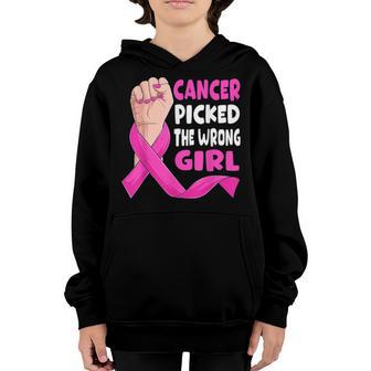 Cancer Picked The Wrong Girl Breast Cancer Awareness Women V4 Youth Hoodie - Thegiftio UK