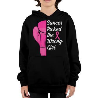 Cancer Picked The Wrong Girl - Breast Cancer Awareness Youth Hoodie - Thegiftio UK