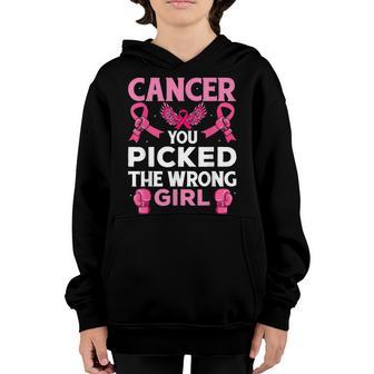 Cancer You Picked The Wrong Girl Boxing Gloves Awareness V2 Youth Hoodie - Thegiftio UK