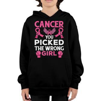 Cancer You Picked The Wrong Girl Breast Cancer Awareness V2 Youth Hoodie - Thegiftio UK