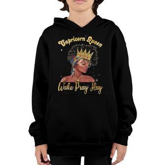 Capricorn Queen Wake Pray Slay Birthday Zodiac Back Girl Youth Hoodie - Thegiftio UK