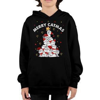 Cat Christmas Tree Xmas Girls Boys Funny Meowy Catmas Santa V2 Youth Hoodie - Thegiftio UK