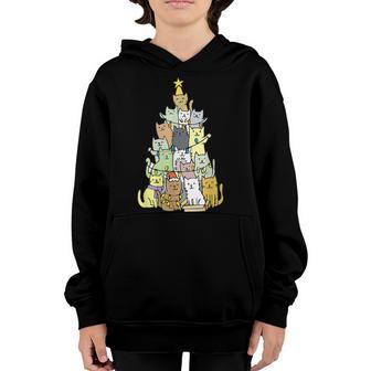 Cat Christmas Tree Xmas Girls Boys Funny Meowy Catmas Santa V3 Youth Hoodie - Thegiftio UK
