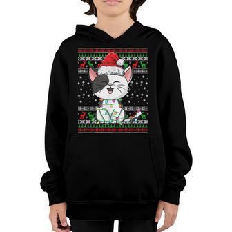 Cat Christmas Ugly Xmas Lights Santa Hat Funny Gifts Girls Youth Hoodie - Thegiftio UK