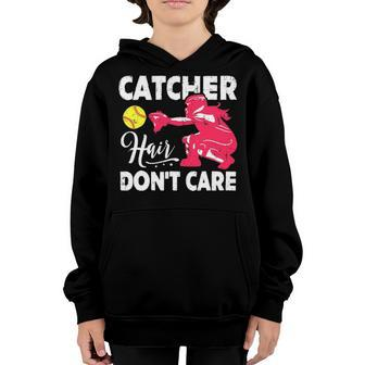 Catcher Hair Dont Care T Softball Catcher Girls Gift Youth Hoodie - Seseable