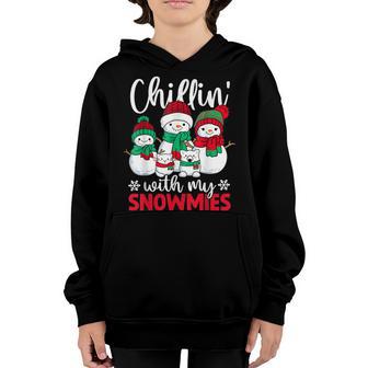 Chillin With My Snowmies Snowman Christmas Pajama Boy Girl Youth Hoodie - Thegiftio UK