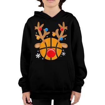 Christmas Basketball Ball Reindeer Hat Xmas Boys Men Kids Youth Hoodie - Thegiftio UK