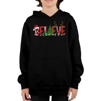 Christmas Believe Santa Hat Elf Xmas Tree Antlers Boys Girls V3 Youth Hoodie - Thegiftio UK
