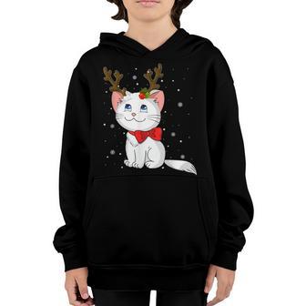 Christmas Cat Reindeer Antlers Gifts For Men Women Boys Girl Youth Hoodie - Thegiftio UK