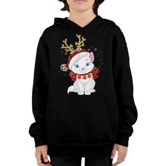 Christmas Cat Reindeer Light Antlers Men Women Boys Girls Youth Hoodie - Thegiftio UK
