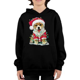 Christmas Corgi Lights Santa Gifts For Men Women Boys Girls V2 Youth Hoodie - Thegiftio UK