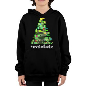 Christmas Crayon Preschool Teacher Tree-Best Funny Christmas Youth Hoodie - Thegiftio UK