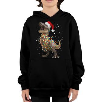 Christmas Dinosaur Kids Boys Men Funny Xmas Lights Tree Rex V2 Youth Hoodie - Thegiftio UK