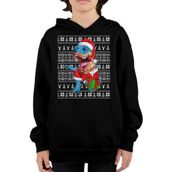 Christmas Dinosaur T Rex Santa Claus For Boys Kids Youth Hoodie - Thegiftio UK