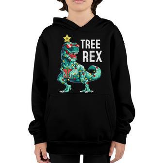 Christmas Dinosaur Tree Rex Kids Toddler Men Boys Xmas Light V2 Youth Hoodie - Thegiftio UK