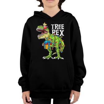 Christmas Dinosaur Tree Rex Pajamas Kids Boys Xmas Lights Youth Hoodie - Thegiftio UK