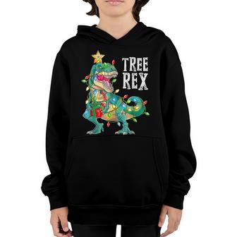 Christmas Dinosaur Tree Rex Pajamas Men Boys Xmas Lights V8 Youth Hoodie - Thegiftio UK
