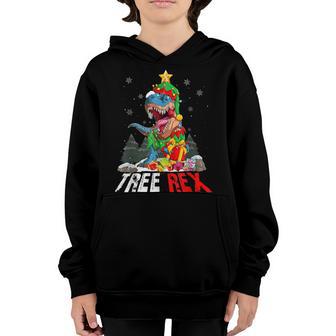 Christmas Dinosaur Tree Rex Xmas Elf Pajamas Boys Kids Men Youth Hoodie - Thegiftio UK