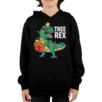 Christmas Dinosaur Tree Rex Xmas Lights Pajamas Men Boy Kids Youth Hoodie - Thegiftio UK