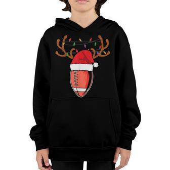 Christmas Football Ball Deer With Santa Hat Xmas Boys Men Youth Hoodie - Thegiftio UK