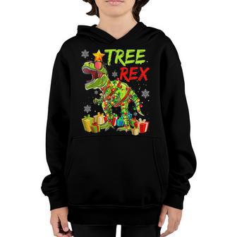 Christmas For Kids Boys Tree T Rex Dinosaur Xmas Youth Hoodie - Thegiftio UK