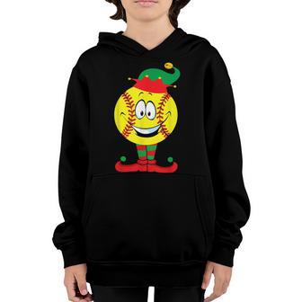 Christmas Funny Softball Elf Xmas Pajama Matching Family Boy Youth Hoodie - Thegiftio UK