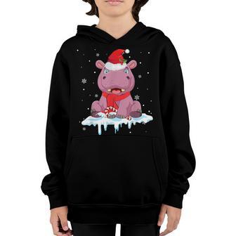Christmas Hippo Santa Hat Snow Xmas Pajama Funny Gifts Girl V2 Youth Hoodie - Thegiftio UK