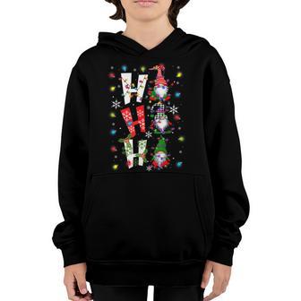 Christmas Ho Ho Ho Gnome Lights Funny Xmas Kids Boys Girls Youth Hoodie - Thegiftio UK
