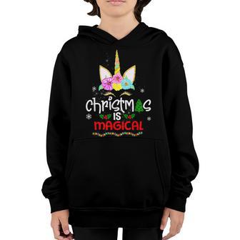 Christmas Is Magical Funny Lights Unicorn Face Gifts Girls Youth Hoodie - Thegiftio UK