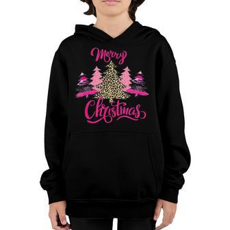 Christmas Merry Christmas Girls Pink Tree Christmas Leopard Youth Hoodie - Thegiftio UK