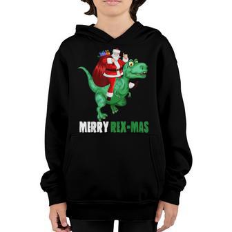 Christmas Merry Rex-Mas Santa Riding Dinosaur For Boys Kids Youth Hoodie - Thegiftio UK