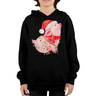 Christmas Pig Lights Santa Hat Gifts For Boys Men Pig Lover V2 Youth Hoodie - Thegiftio UK