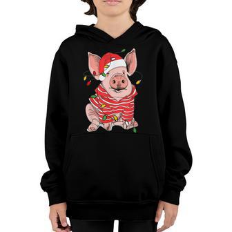 Christmas Pig Lights Santa Hat Gifts For Boys Men Pig Lover Youth Hoodie - Thegiftio UK