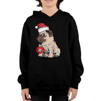 Christmas Pug Lights Santa Hat Decorations For Adults & Kids Youth Hoodie - Thegiftio UK